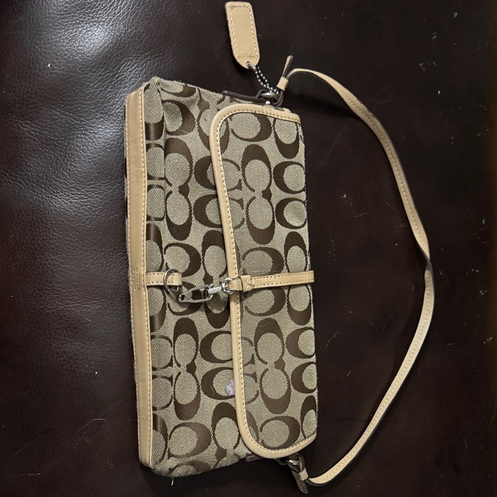 Coach Signature Brown and Tan Wristlet